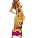 Brisbane Broncos Rugby Short Sleeve Bodycon Dress Australian Aboriginal Dot Painting Style