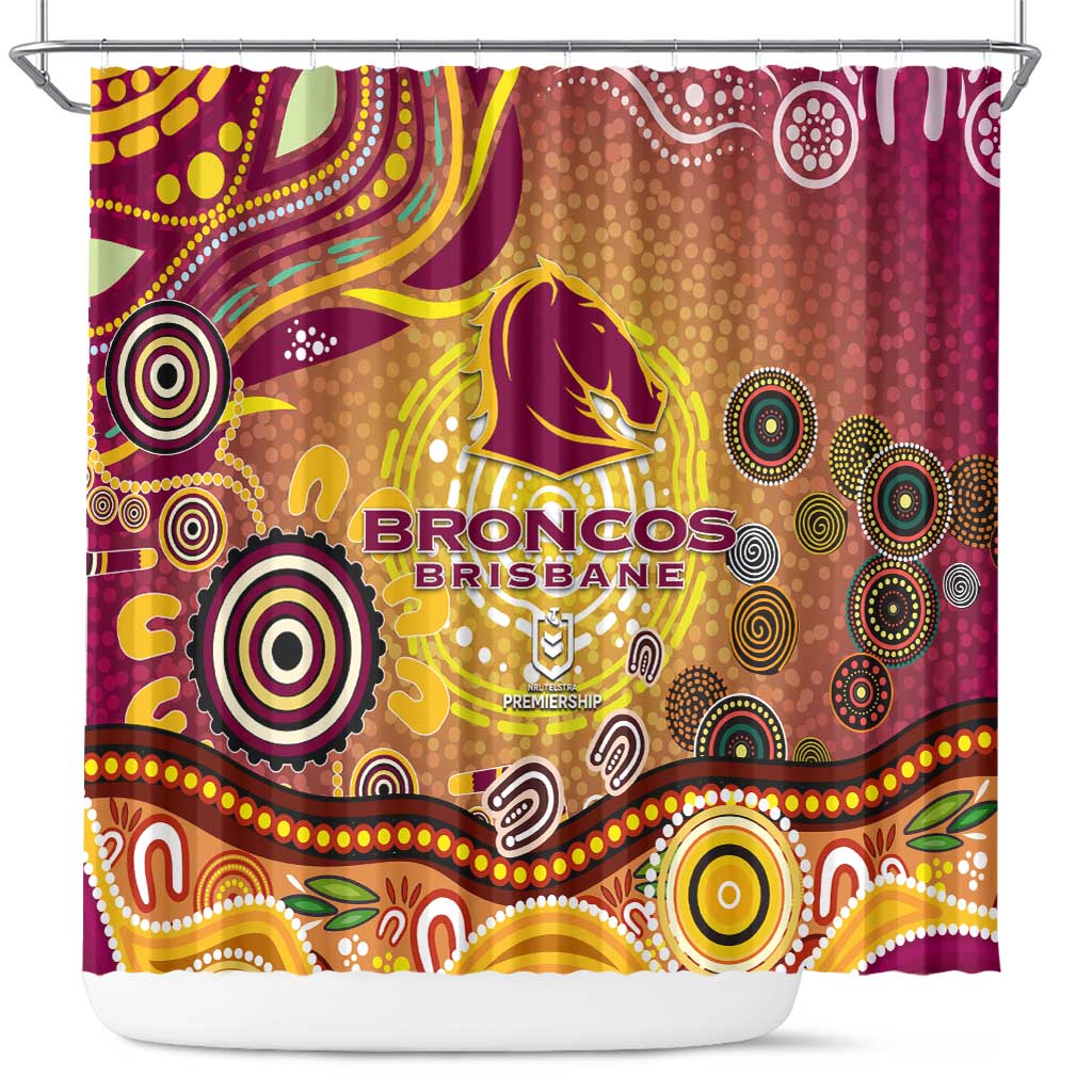 Brisbane Broncos Rugby Shower Curtain Australian Aboriginal Dot Painting Style