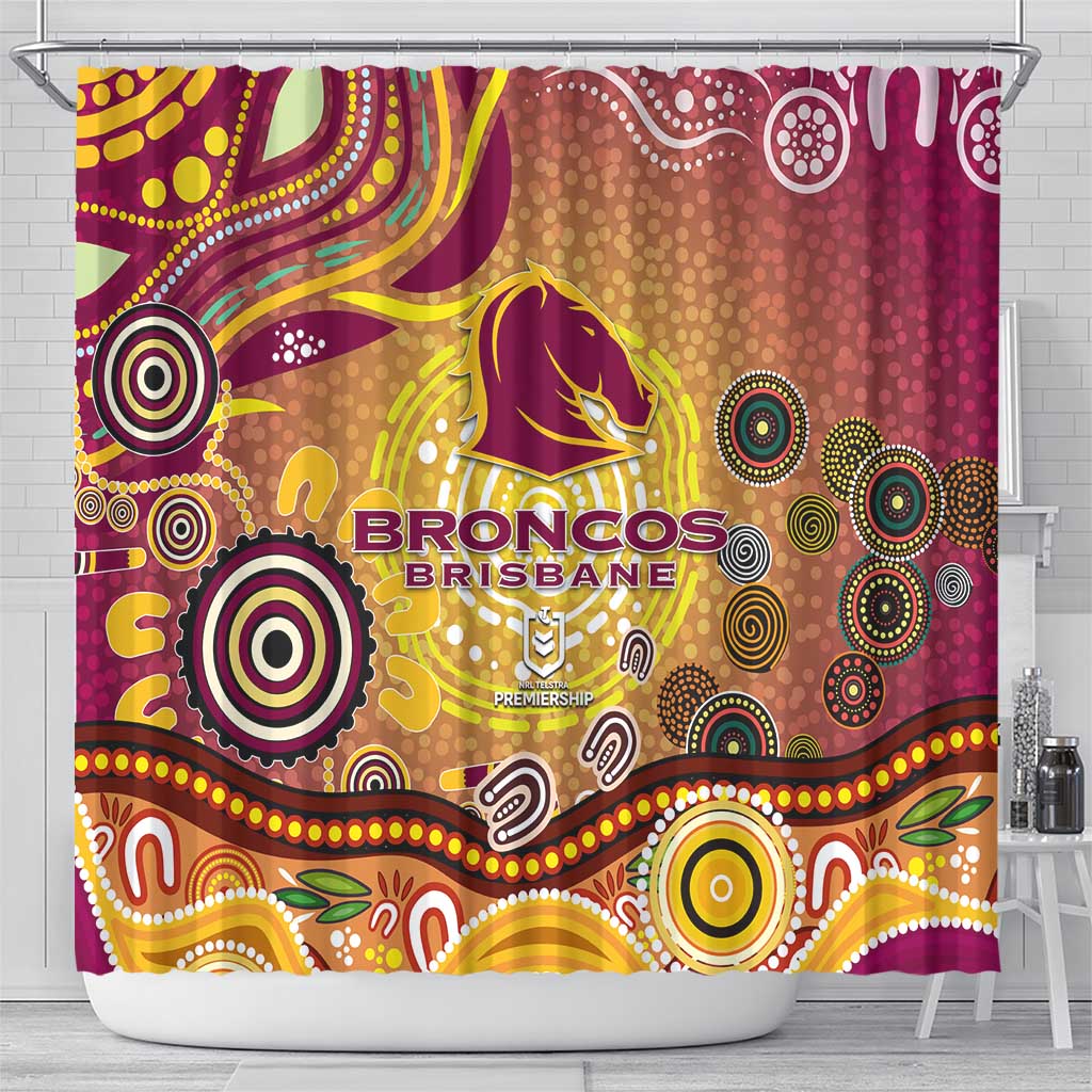 Brisbane Broncos Rugby Shower Curtain Australian Aboriginal Dot Painting Style