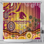 Brisbane Broncos Rugby Shower Curtain Australian Aboriginal Dot Painting Style