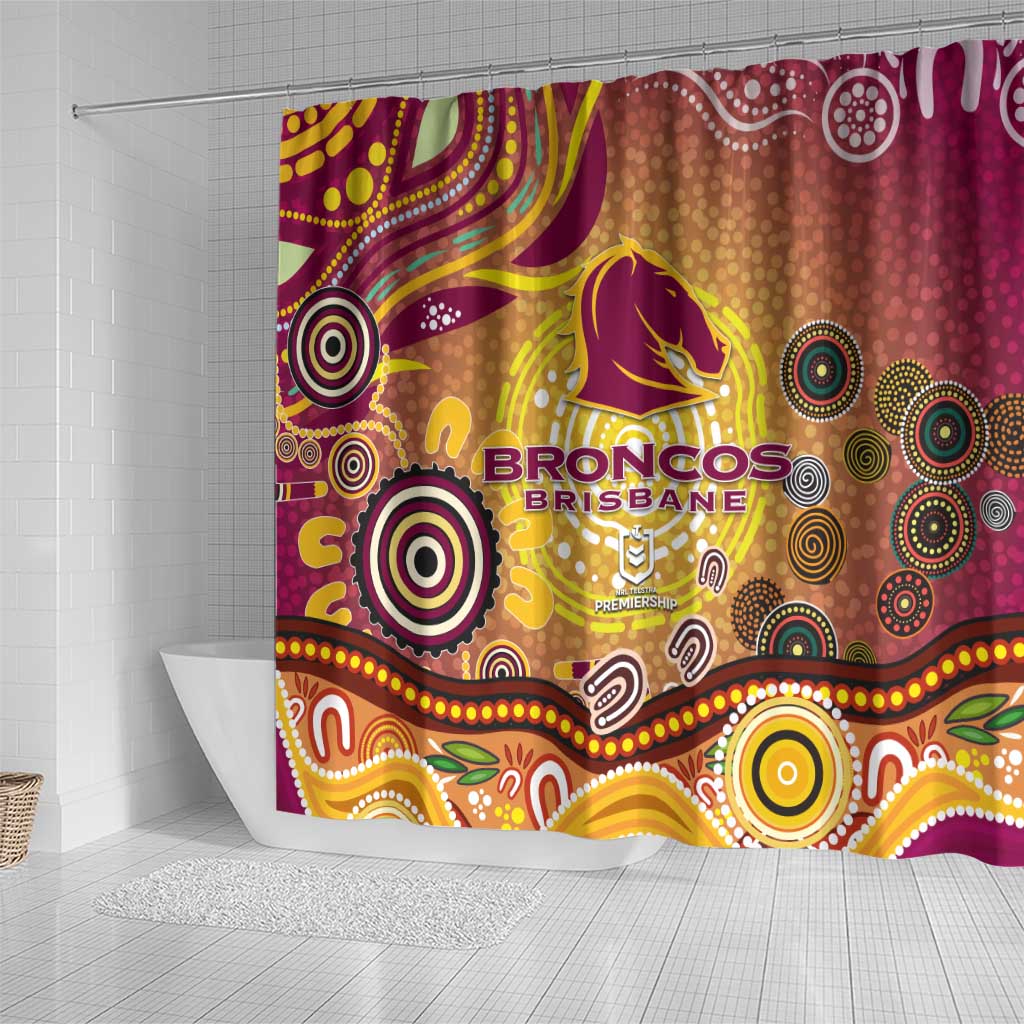 Brisbane Broncos Rugby Shower Curtain Australian Aboriginal Dot Painting Style