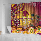 Brisbane Broncos Rugby Shower Curtain Australian Aboriginal Dot Painting Style