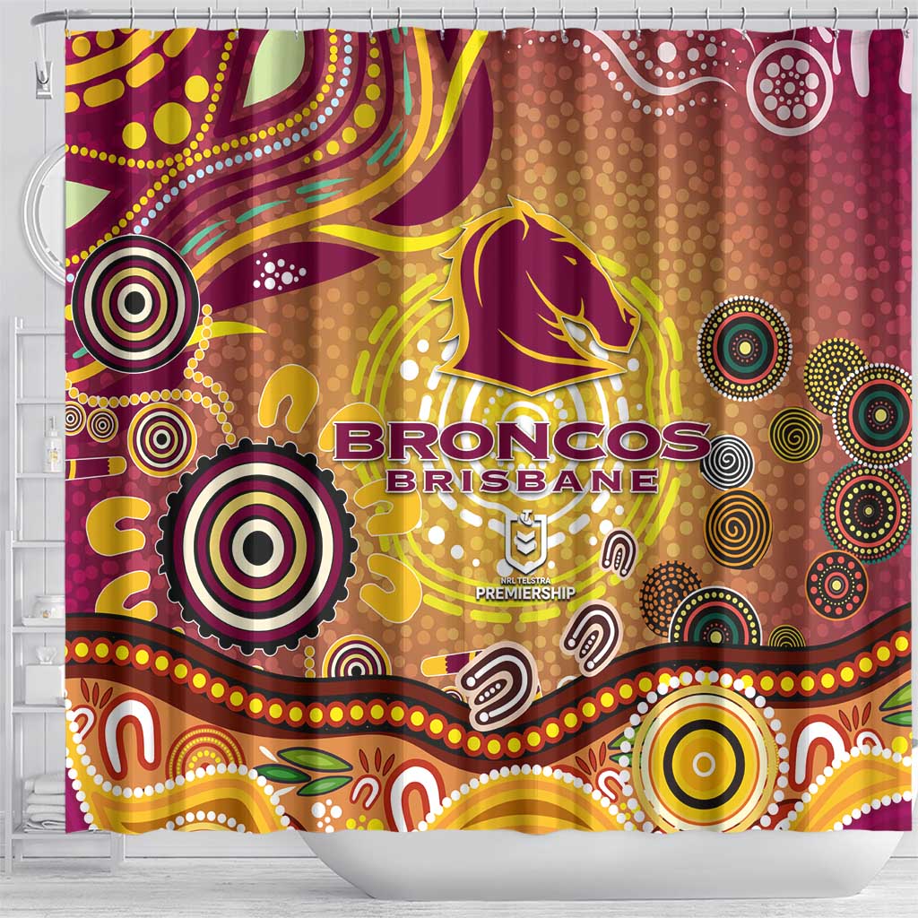 Brisbane Broncos Rugby Shower Curtain Australian Aboriginal Dot Painting Style
