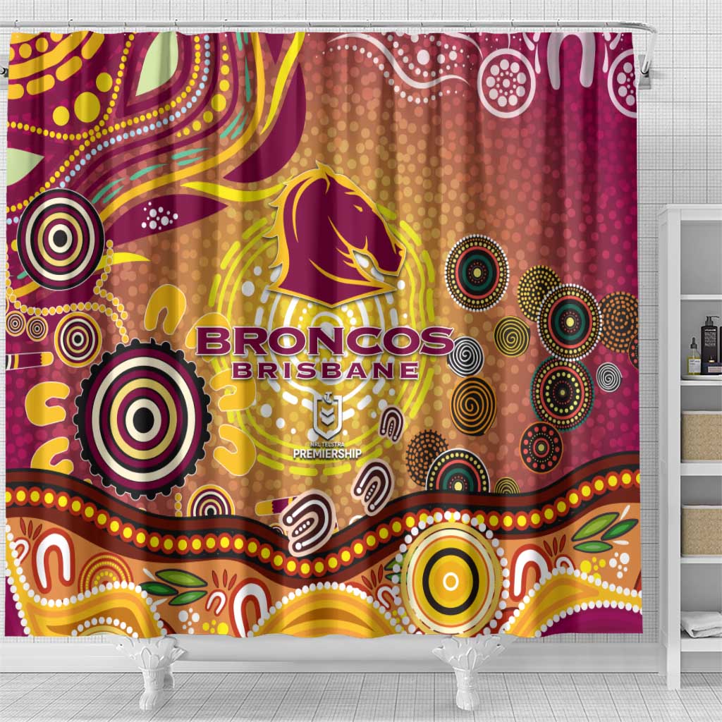 Brisbane Broncos Rugby Shower Curtain Australian Aboriginal Dot Painting Style