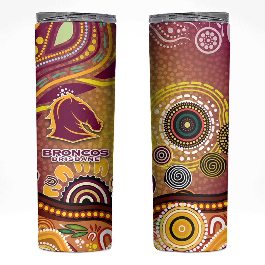Brisbane Broncos Rugby Skinny Tumbler Australian Aboriginal Dot Painting Style