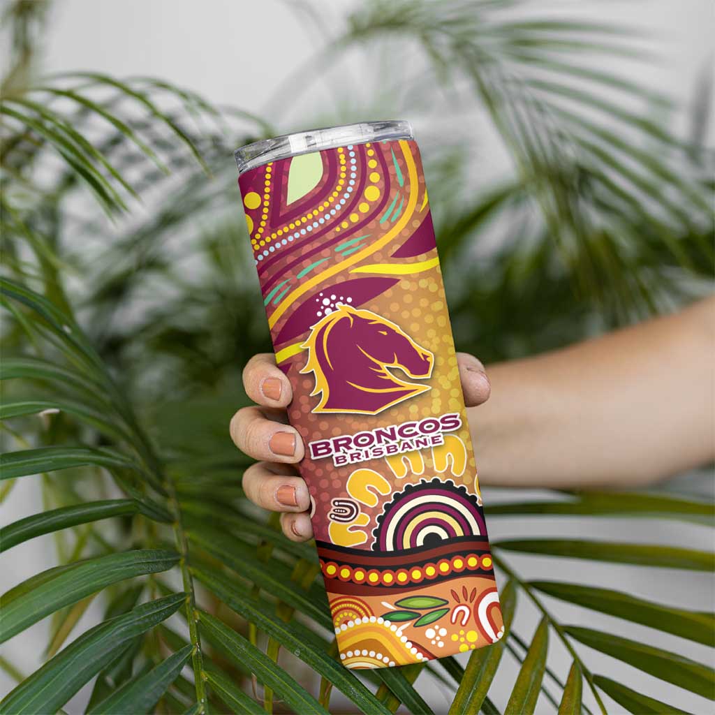 Brisbane Broncos Rugby Skinny Tumbler Australian Aboriginal Dot Painting Style