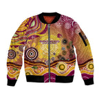 Brisbane Broncos Rugby Sleeve Zip Bomber Jacket Australian Aboriginal Dot Painting Style