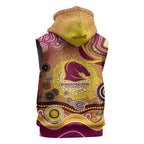 Brisbane Broncos Rugby Sleeveless Hoodie Australian Aboriginal Dot Painting Style