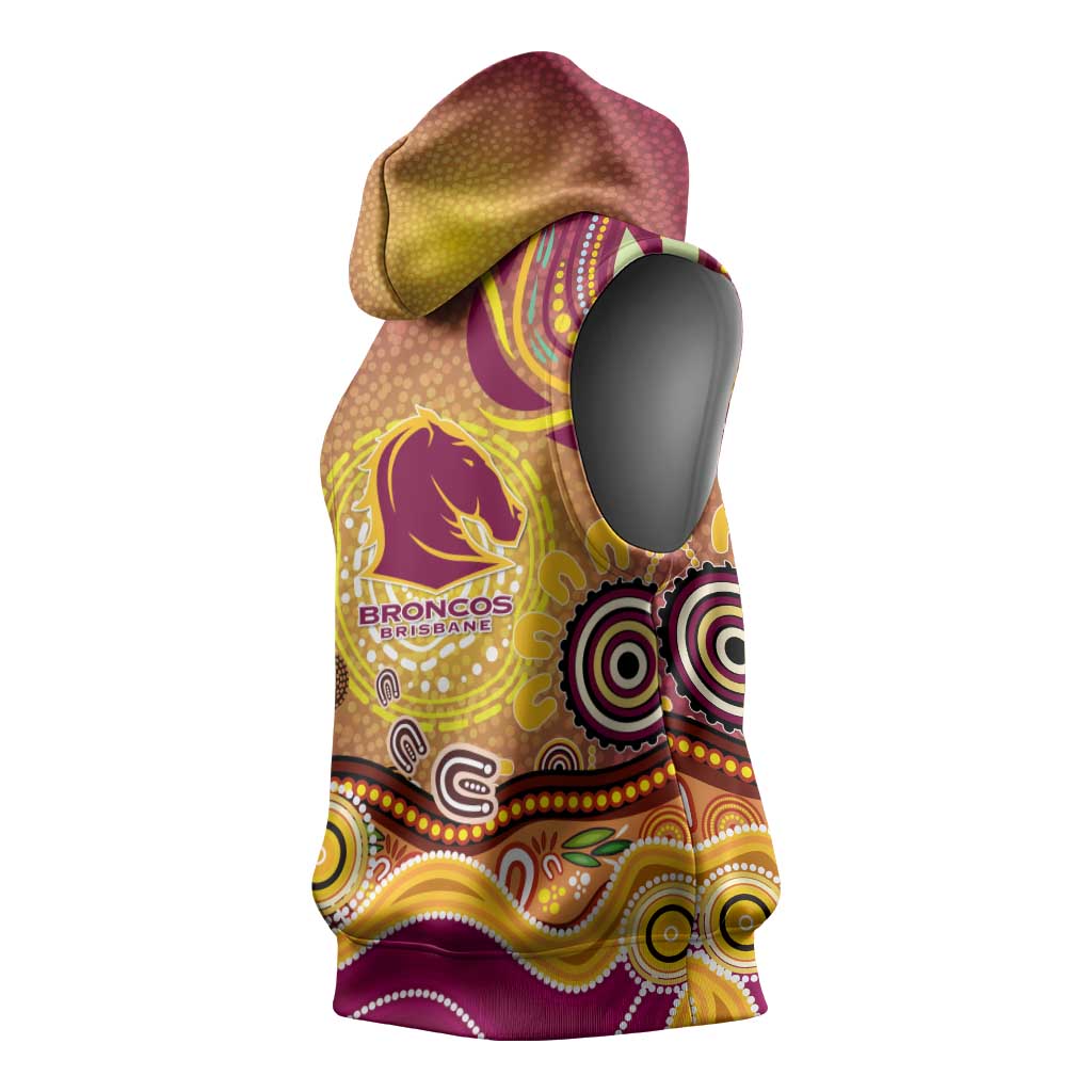 Brisbane Broncos Rugby Sleeveless Hoodie Australian Aboriginal Dot Painting Style