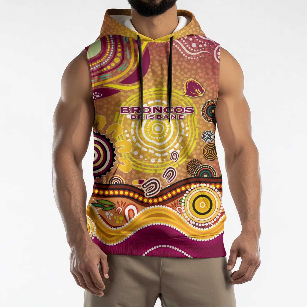 Brisbane Broncos Rugby Sleeveless Hoodie Australian Aboriginal Dot Painting Style