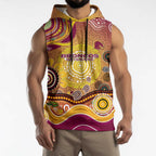 Brisbane Broncos Rugby Sleeveless Hoodie Australian Aboriginal Dot Painting Style