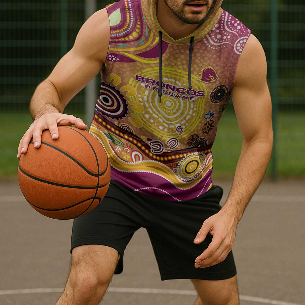 Brisbane Broncos Rugby Sleeveless Hoodie Australian Aboriginal Dot Painting Style