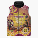 Brisbane Broncos Rugby Sleeveless Puffer Jacket Australian Aboriginal Dot Painting Style