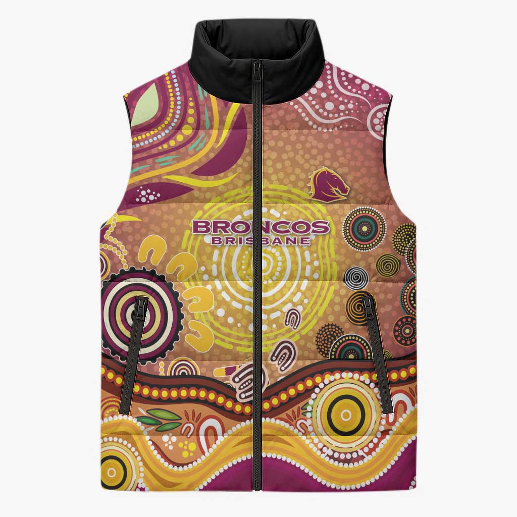 Brisbane Broncos Rugby Sleeveless Puffer Jacket Australian Aboriginal Dot Painting Style