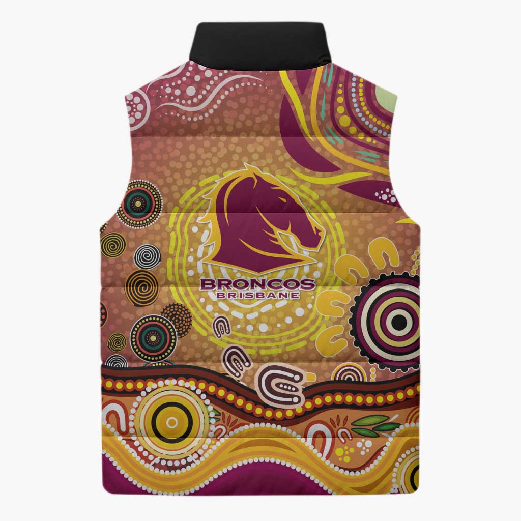 Brisbane Broncos Rugby Sleeveless Puffer Jacket Australian Aboriginal Dot Painting Style