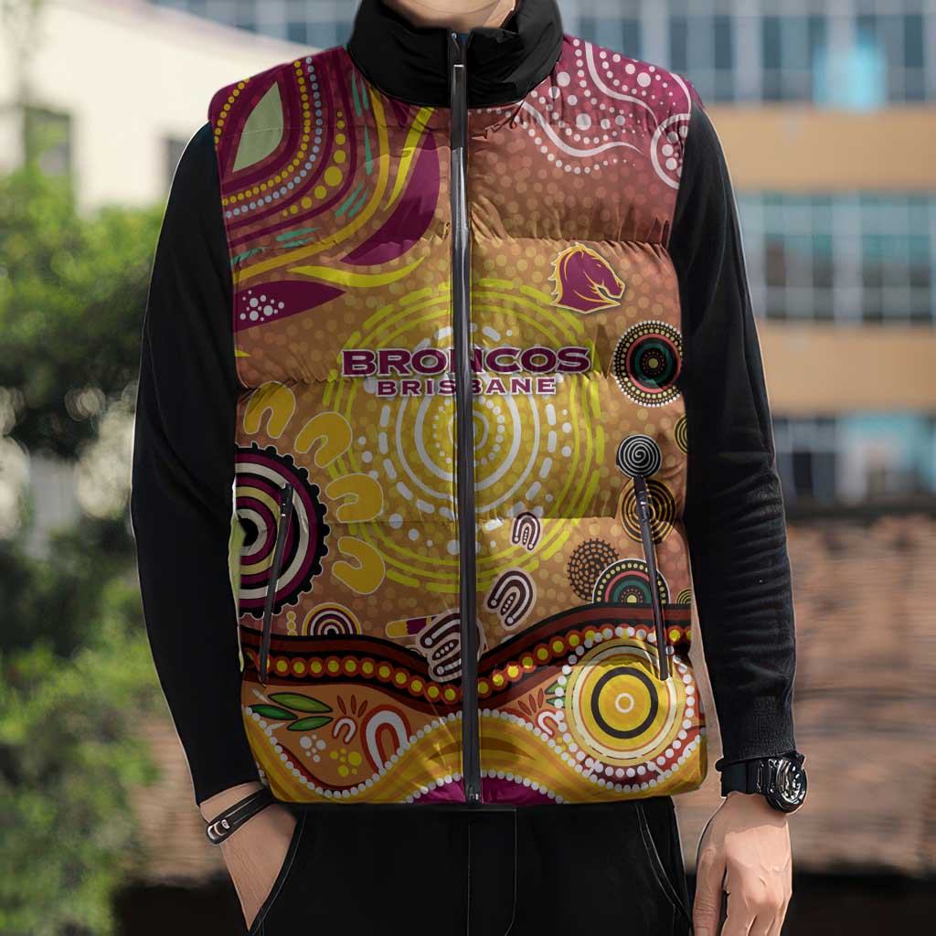 Brisbane Broncos Rugby Sleeveless Puffer Jacket Australian Aboriginal Dot Painting Style