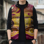 Brisbane Broncos Rugby Sleeveless Puffer Jacket Australian Aboriginal Dot Painting Style