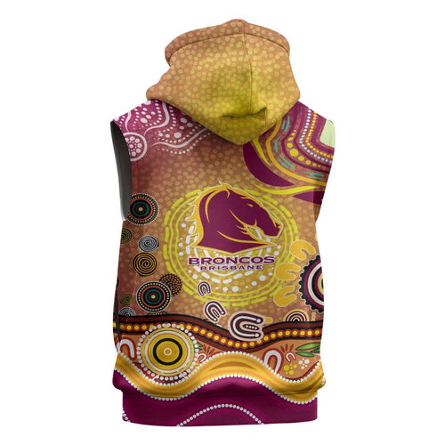 Brisbane Broncos Rugby Sleeveless Zip Hoodie Australian Aboriginal Dot Painting Style
