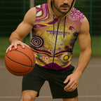 Brisbane Broncos Rugby Sleeveless Zip Hoodie Australian Aboriginal Dot Painting Style