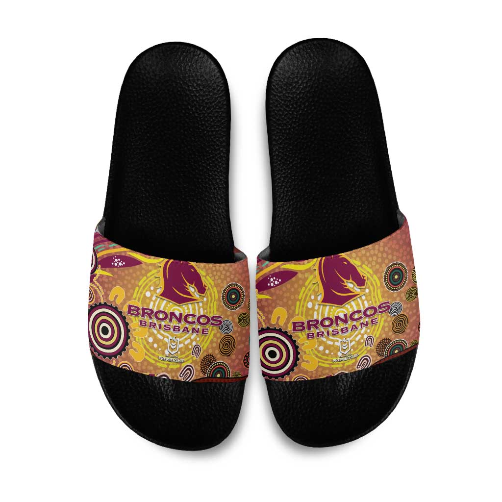 Brisbane Broncos Rugby Slide Sandals Australian Aboriginal Dot Painting Style