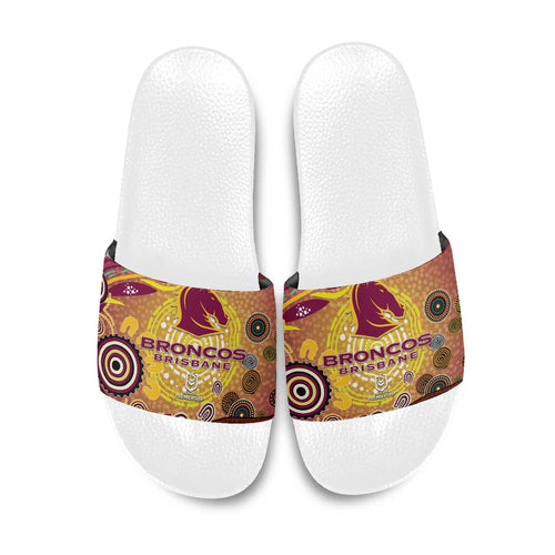 Brisbane Broncos Rugby Slide Sandals Australian Aboriginal Dot Painting Style