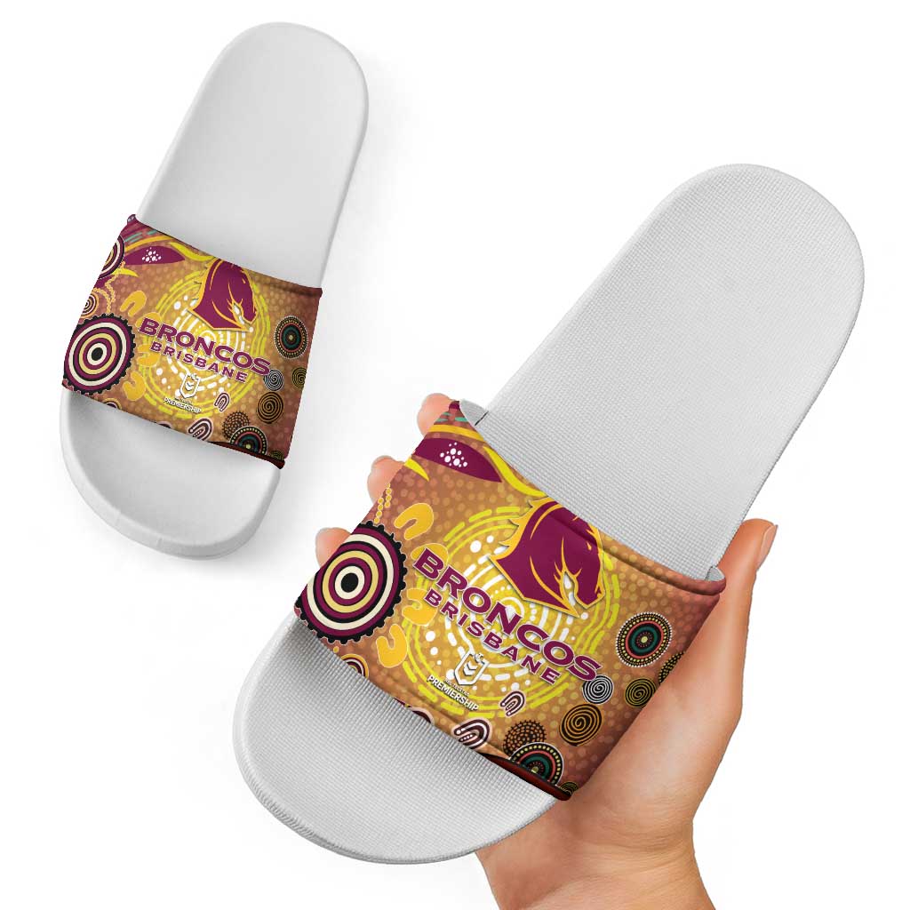Brisbane Broncos Rugby Slide Sandals Australian Aboriginal Dot Painting Style