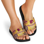 Brisbane Broncos Rugby Slide Sandals Australian Aboriginal Dot Painting Style