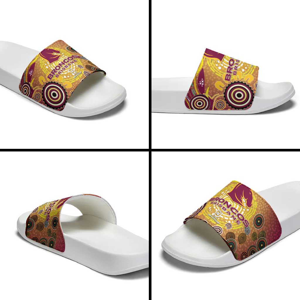 Brisbane Broncos Rugby Slide Sandals Australian Aboriginal Dot Painting Style