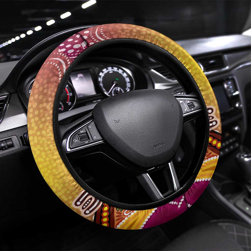 Brisbane Broncos Rugby Steering Wheel Cover Australian Aboriginal Dot Painting Style