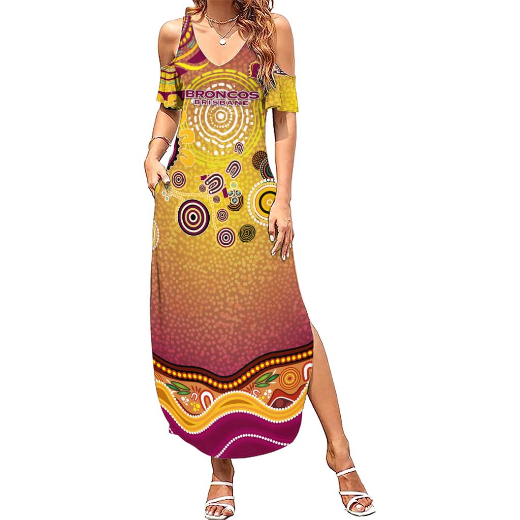 Brisbane Broncos Rugby Summer Maxi Dress Australian Aboriginal Dot Painting Style