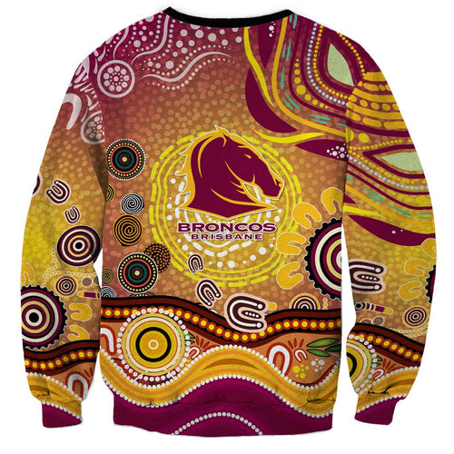 Brisbane Broncos Rugby Sweatshirt Australian Aboriginal Dot Painting Style