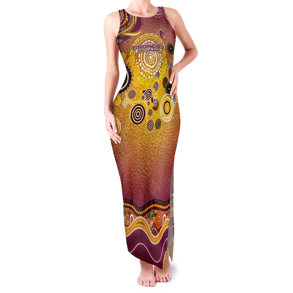 Brisbane Broncos Rugby Tank Maxi Dress Australian Aboriginal Dot Painting Style