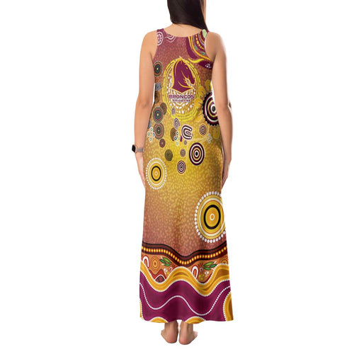 Brisbane Broncos Rugby Tank Maxi Dress Australian Aboriginal Dot Painting Style