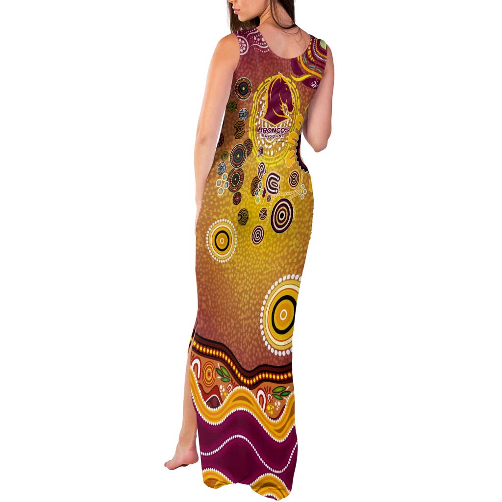 Brisbane Broncos Rugby Tank Maxi Dress Australian Aboriginal Dot Painting Style