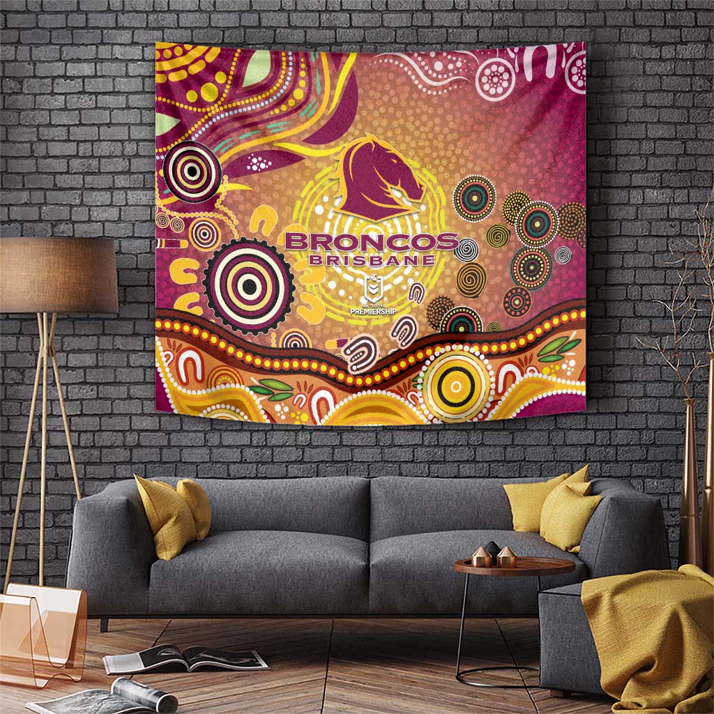 Brisbane Broncos Rugby Tapestry Australian Aboriginal Dot Painting Style