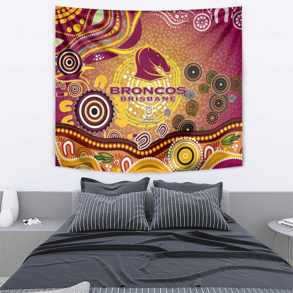 Brisbane Broncos Rugby Tapestry Australian Aboriginal Dot Painting Style