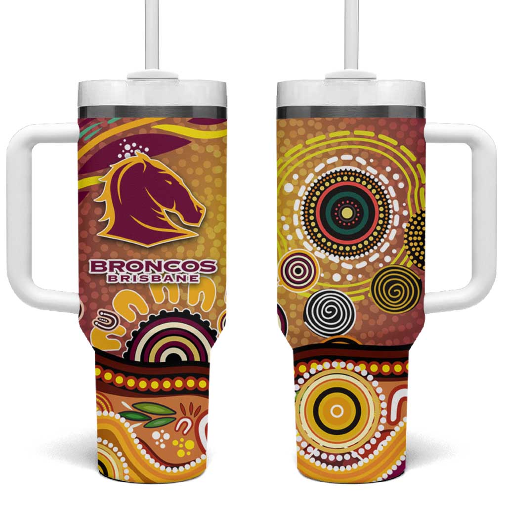 Brisbane Broncos Rugby Tumbler With Handle Australian Aboriginal Dot Painting Style