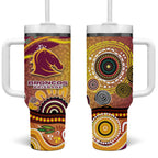Brisbane Broncos Rugby Tumbler With Handle Australian Aboriginal Dot Painting Style