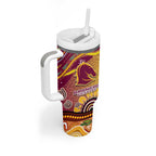 Brisbane Broncos Rugby Tumbler With Handle Australian Aboriginal Dot Painting Style