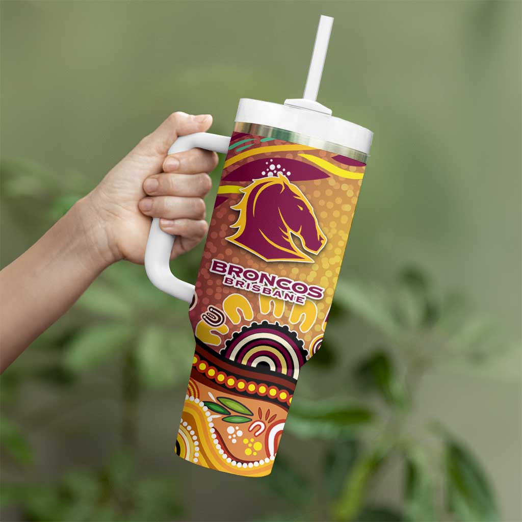 Brisbane Broncos Rugby Tumbler With Handle Australian Aboriginal Dot Painting Style