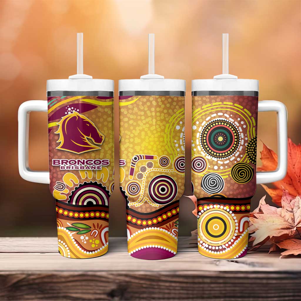 Brisbane Broncos Rugby Tumbler With Handle Australian Aboriginal Dot Painting Style