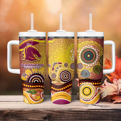 Brisbane Broncos Rugby Tumbler With Handle Australian Aboriginal Dot Painting Style