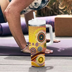 Brisbane Broncos Rugby Tumbler With Handle Australian Aboriginal Dot Painting Style