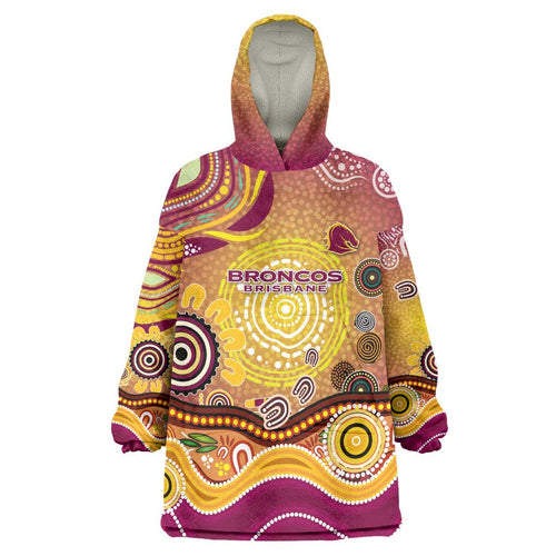 Brisbane Broncos Rugby Wearable Blanket Hoodie Australian Aboriginal Dot Painting Style