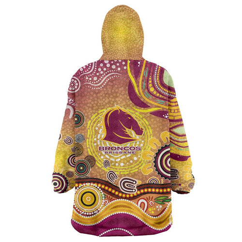 Brisbane Broncos Rugby Wearable Blanket Hoodie Australian Aboriginal Dot Painting Style