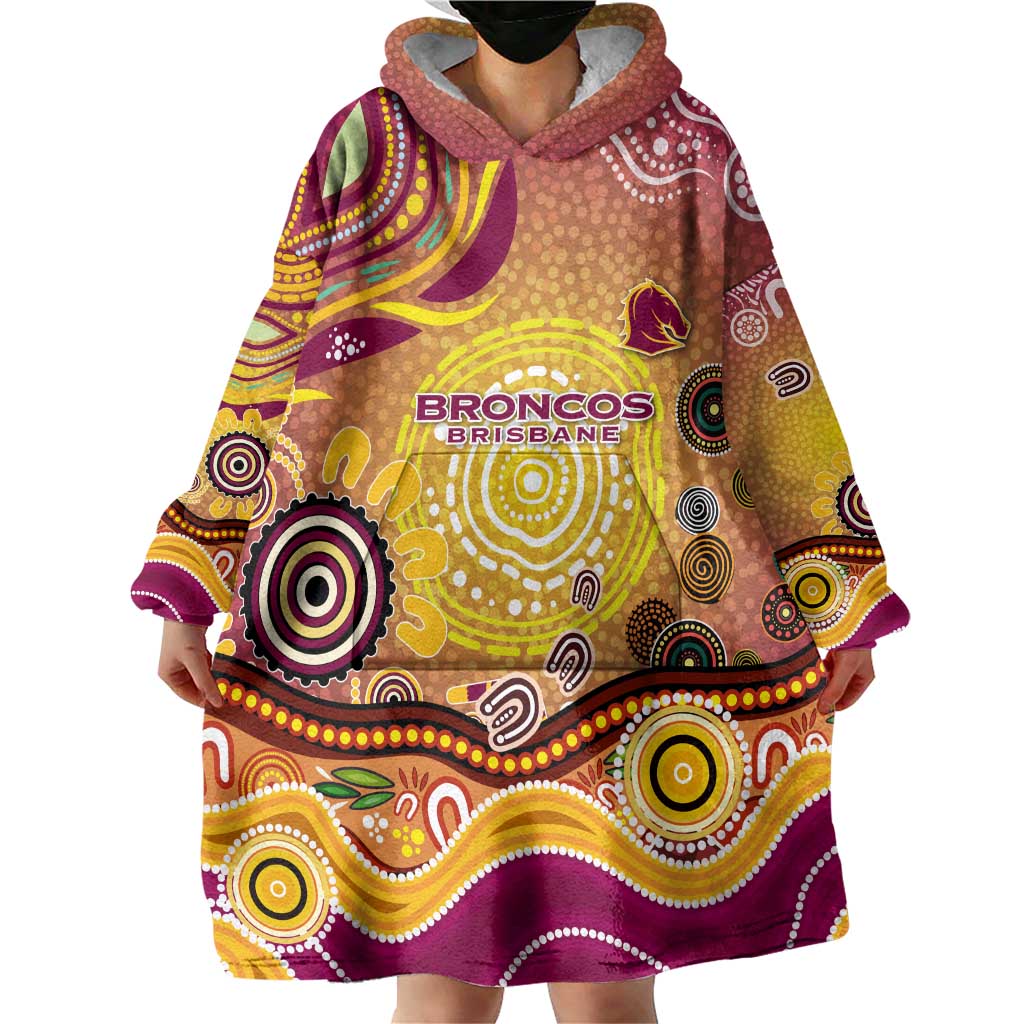 Brisbane Broncos Rugby Wearable Blanket Hoodie Australian Aboriginal Dot Painting Style