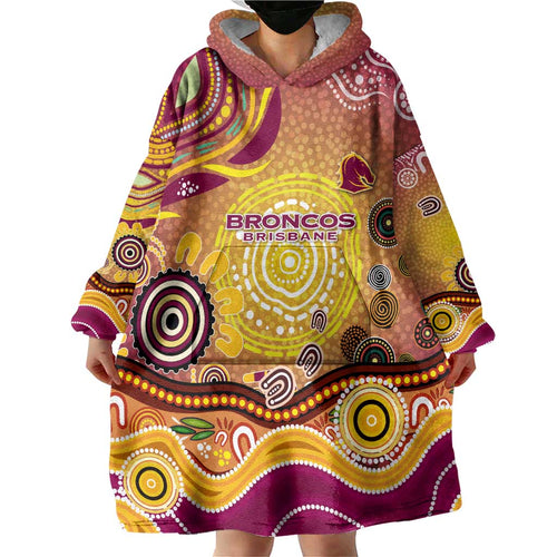 Brisbane Broncos Rugby Wearable Blanket Hoodie Australian Aboriginal Dot Painting Style