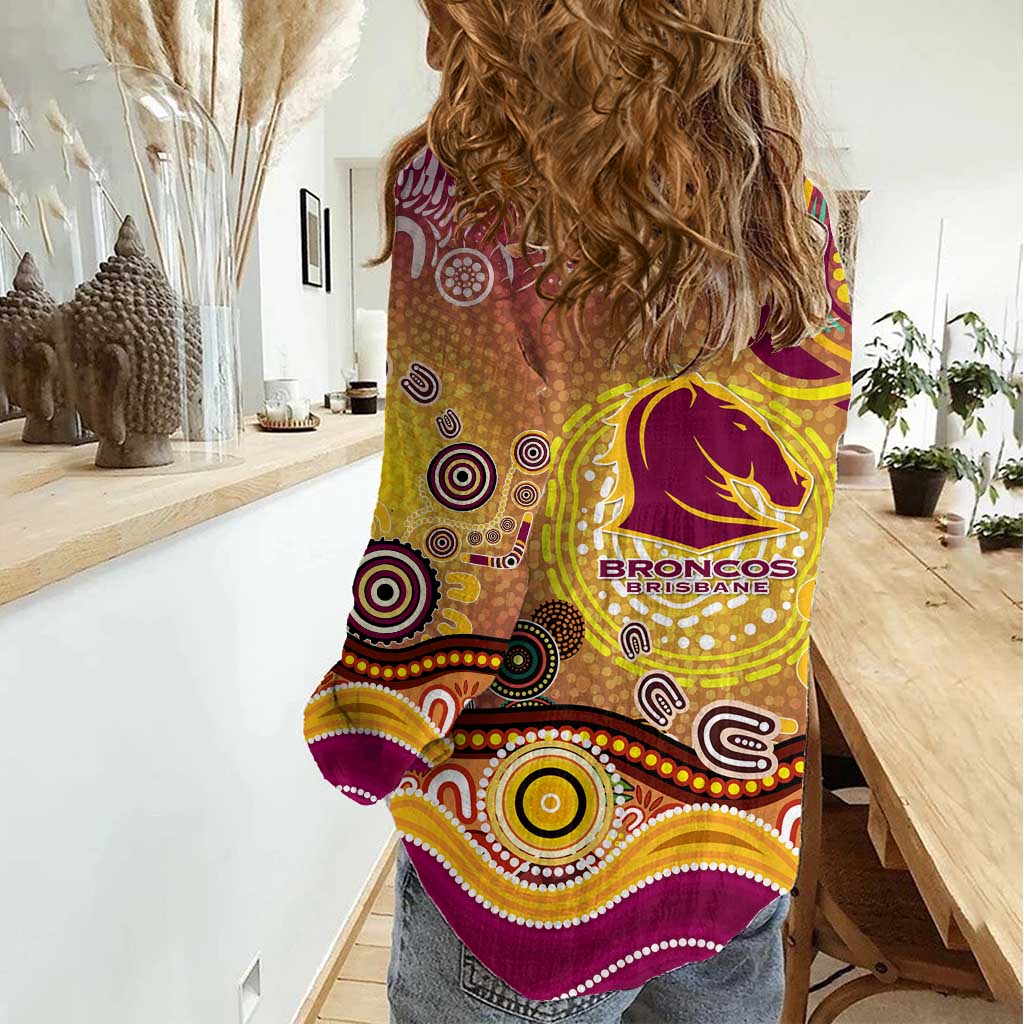 Brisbane Broncos Rugby Women Casual Shirt Australian Aboriginal Dot Painting Style