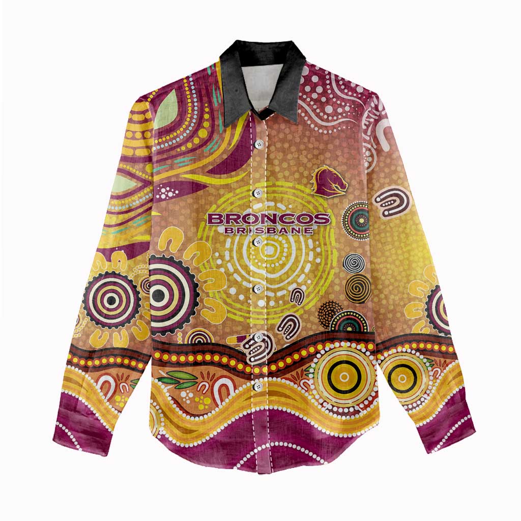Brisbane Broncos Rugby Women Casual Shirt Australian Aboriginal Dot Painting Style