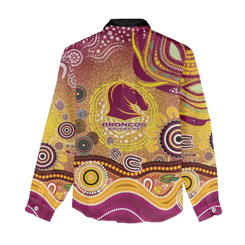 Brisbane Broncos Rugby Women Casual Shirt Australian Aboriginal Dot Painting Style